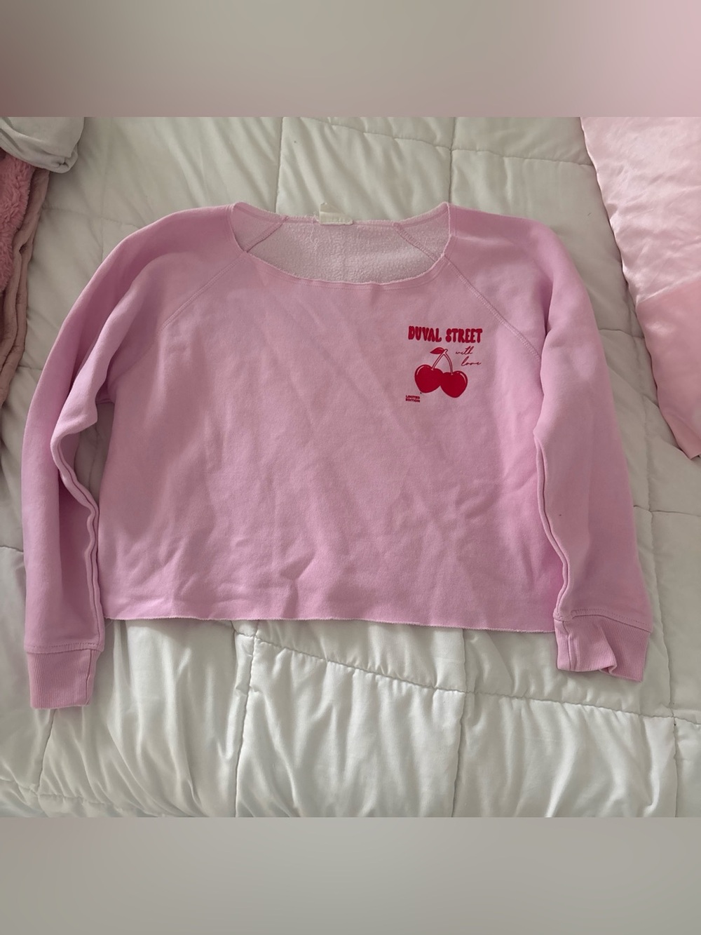 Pink Cropped Sweatshirt with Cherry Graphic part 1 of a matching set